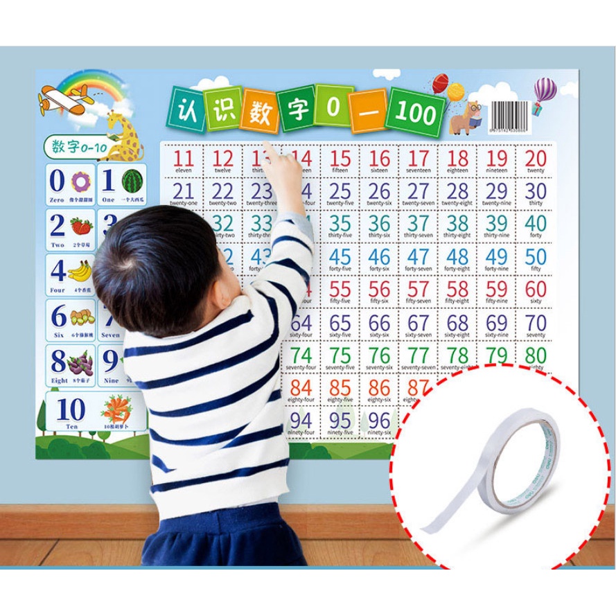 Bảng poster cỡ lớn số đếm từ 0 đến 100 cho bé (Kèm keo dán)