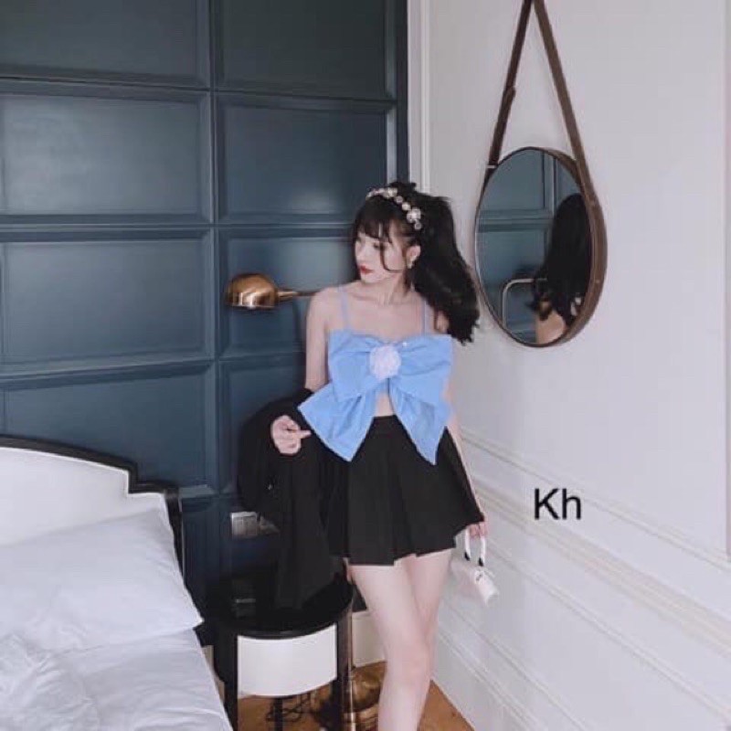 ÁO KIỂU HAI DÂY NƠ CROPTOP SEXY