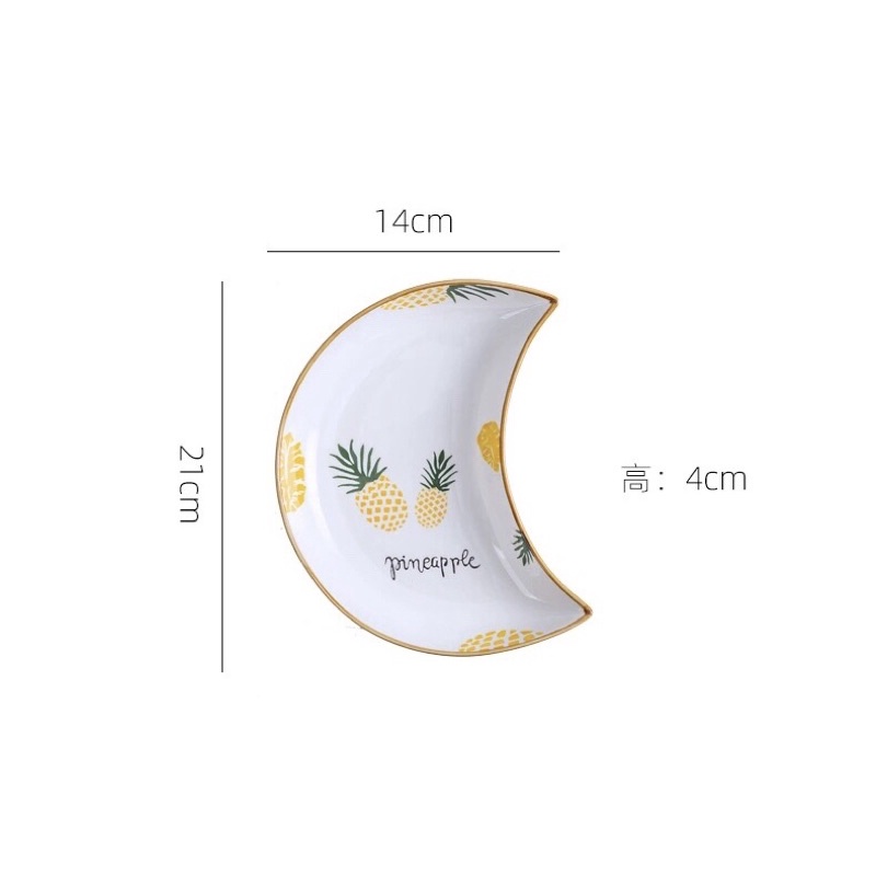 Đĩa sứ hình bán nguyệt phong cách Bắc Âu sang trong, đĩa thức ăn decor