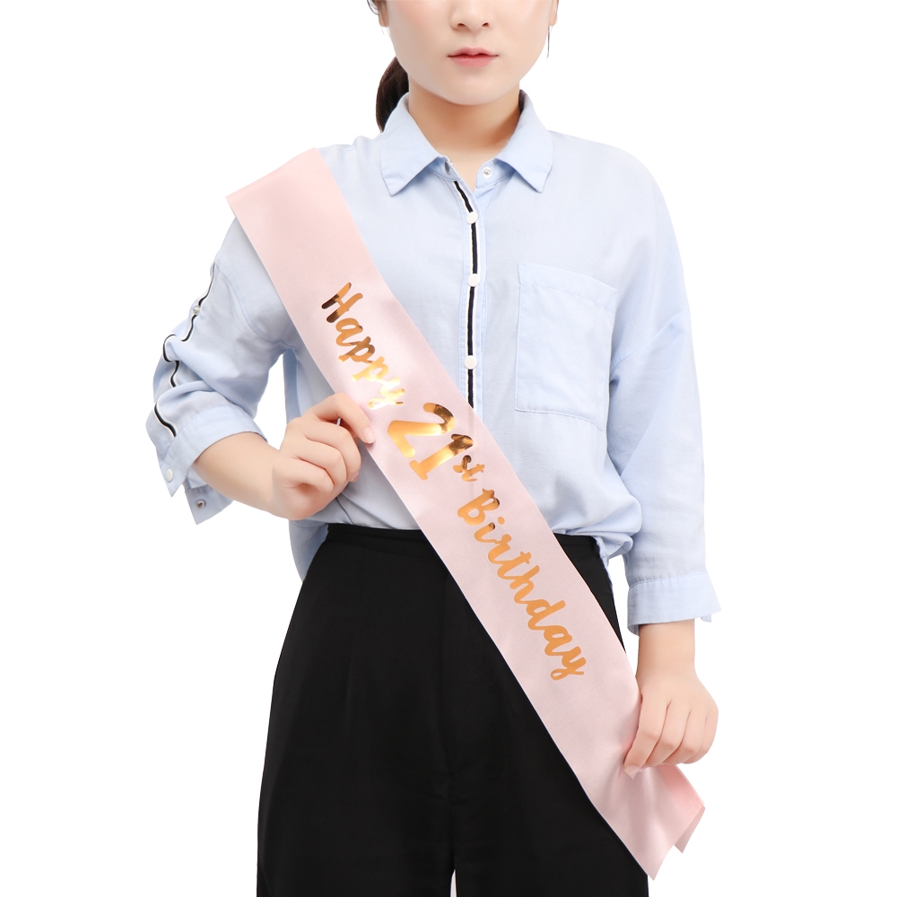 LONTIME Rose Gold Birthday Ribbon Sash for Women Party Decor DIY Romantic Gift