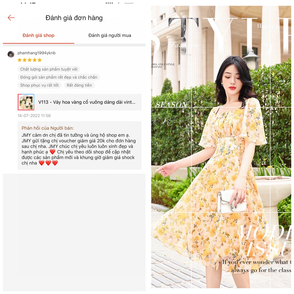 V113 Váy hoa vàng cổ vuông dáng dài vintage -  Modish and Chic