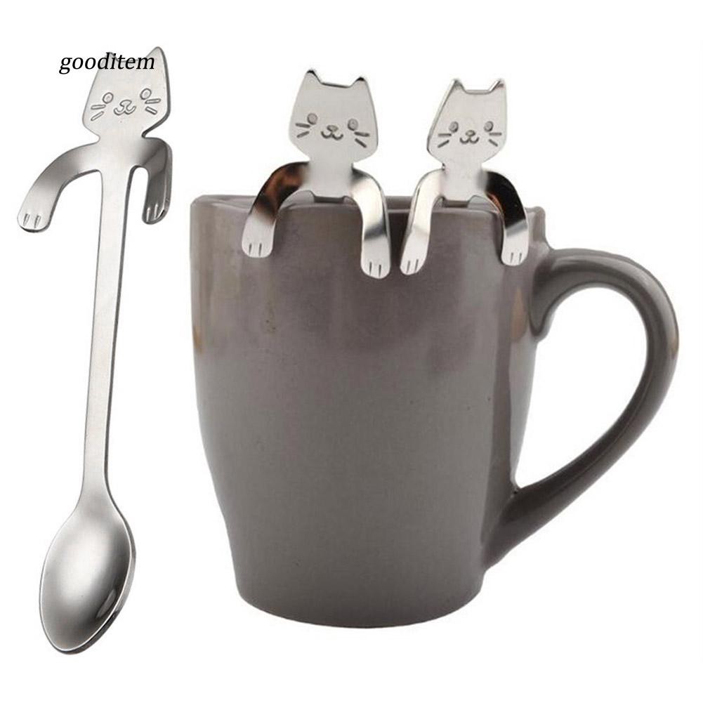 Muỗng cà phê bằng thép không gỉ cán dài hình mèo dễ thương