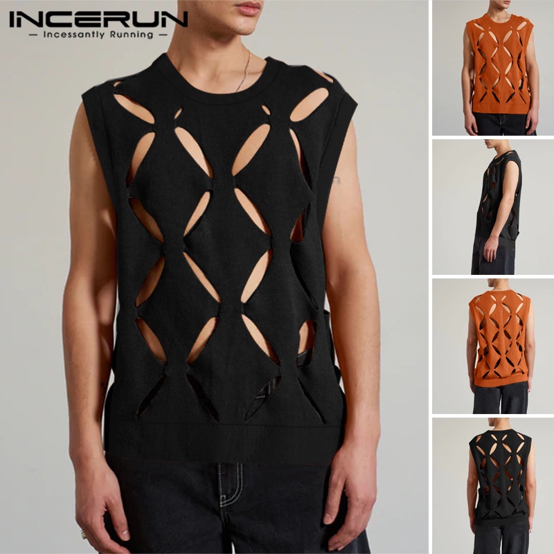 Áo sát nách INCERUN cổ tròn thoáng khí hợp thời trang cho nam