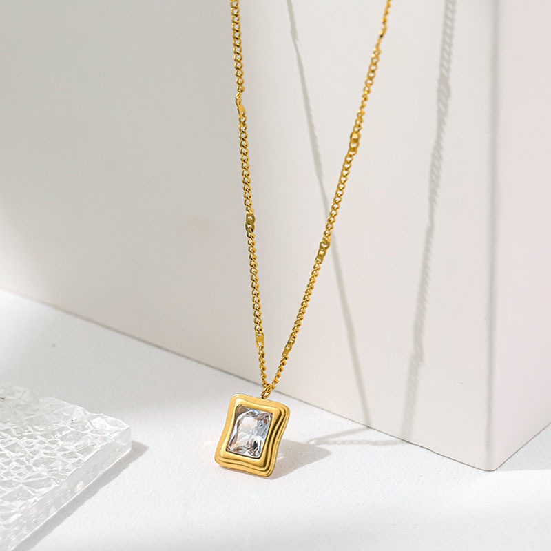 Dây Chuyền Thép Titan Mạ Vàng 18k Đính Kim Cương Trắng Phong Cách Hàn Quốc Đơn Giản Dễ Phối Đồ Cho Nữ