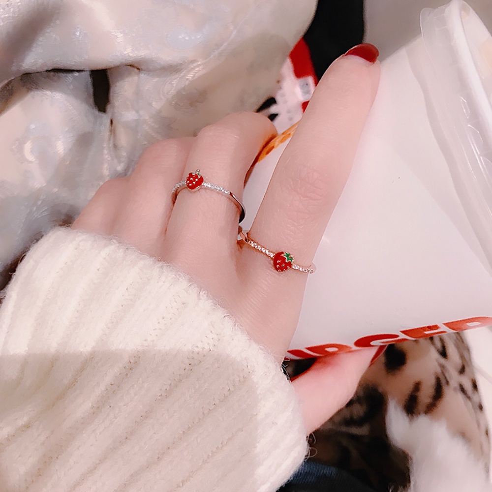 Nhẫn Hở Hình Quả Cherry / Dâu Tây Bằng Hợp Kim Dễ Thương Thời Trang Hàn Quốc