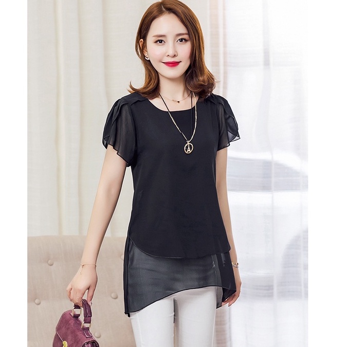 Áo chiffon Tay Ngắn Màu Trơn Thời Trang Cho Nữ