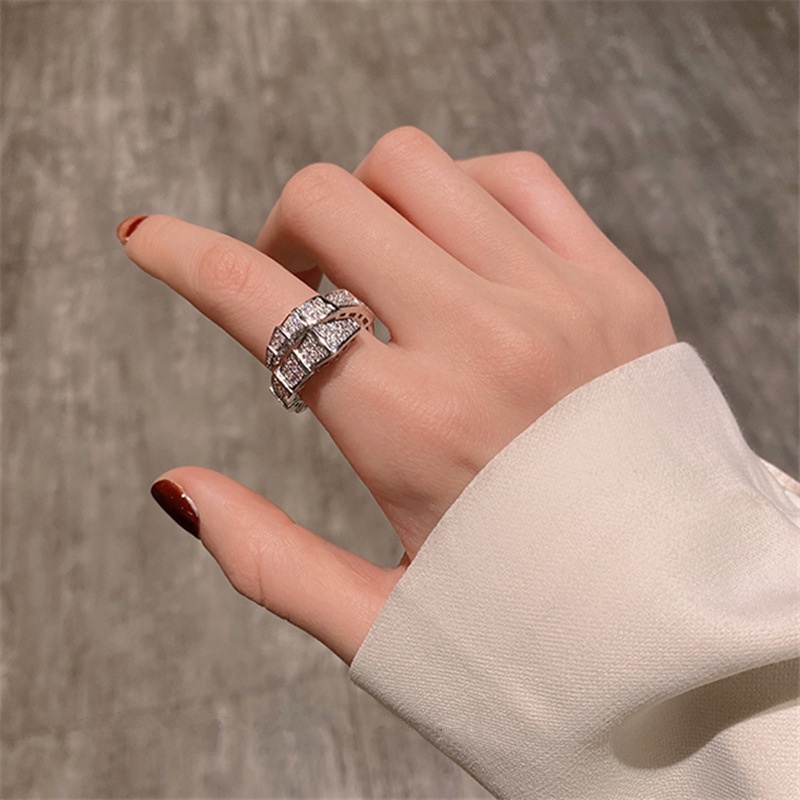 Nhẫn Hình Rắn Đính Kim Cương Màu Đỏ Phong Cách Hip Hop Thời Trang Sang Trọng Chất Lượng Cao