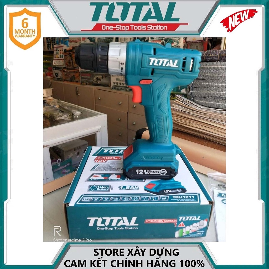 MÁY KHOAN VẶN VÍT DÙNG PIN 12V (20NM) TOTAL TDLI1211 - HÀNG CHÍNH HÃNG