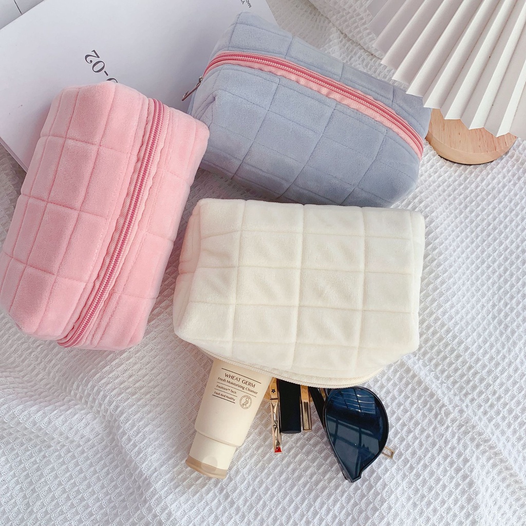 Hộp Đựng Bút / Đồ Trang Điểm Bằng Vải Flannel Sức Chứa Lớn Nhiều Màu Phong Cách Hàn Quốc Tiện Dụng Cho Nữ