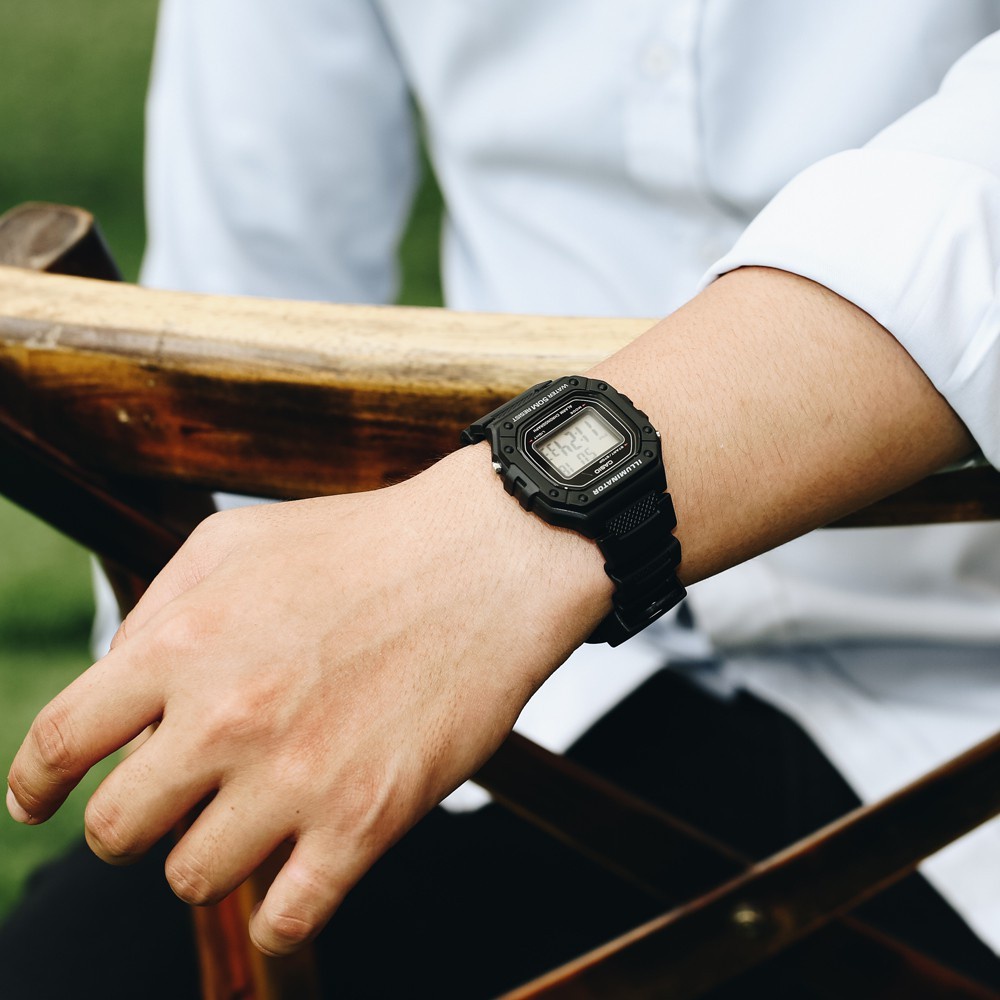 Đồng hồ Unisex Casio W-218H-1AV, đồng hồ chính hãng, silicon full đen