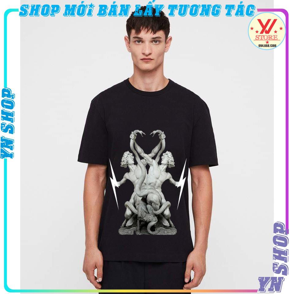 Áo Thun nam tượng người kết hợp phản quang siêu hót , áo phông unisex form rộng tay lỡ tượng rắn YNSHOP