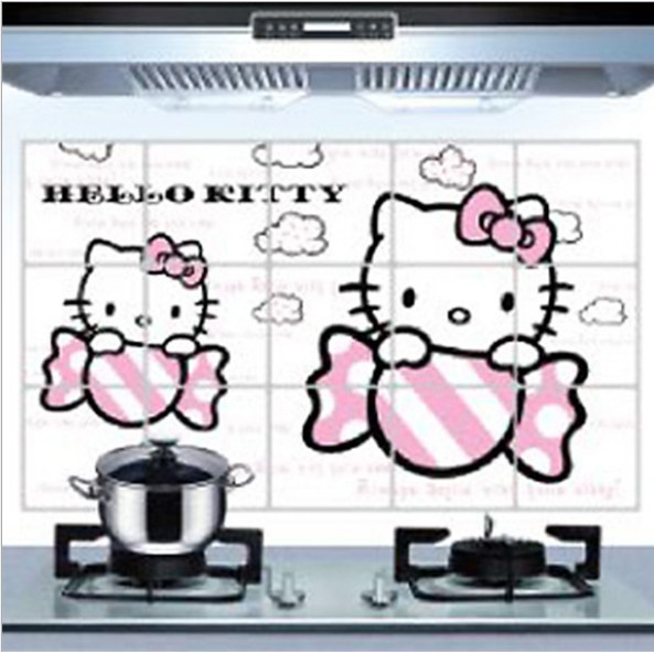 Đề Can Dán Trang Trí Tường Chống Thấm Dầu + Chống Thấm Nước In Hình Hello Kitty Đáng Yêu