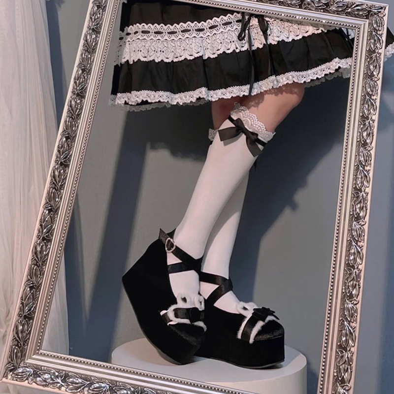 Vớ Dài Đến Đầu Gối Chất Liệu Cotton Co Giãn Phong Cách Lolita Dễ Thương Dành Cho Nữ