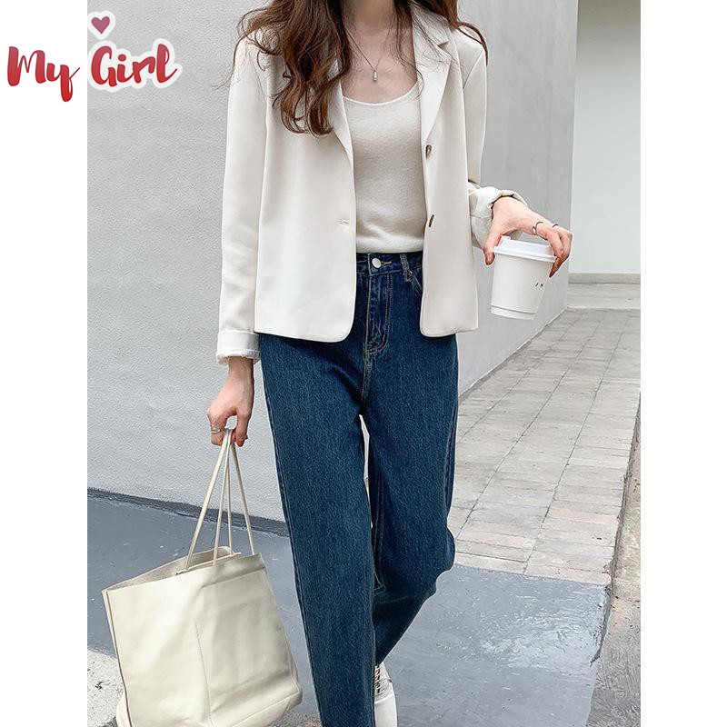 Áo Khoác Blazer Tay Dài Màu Sắc Đơn Giản Thanh Lịch Cho Nữ