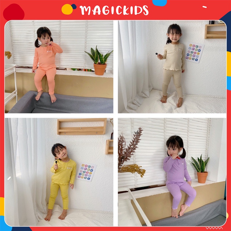 Bộ quần áo dài tay thun tăm in hoa cho bé gái Magickids quần áo bé gái thu đông co giãn thấm hút mồ hôi giữ ấm BR21036