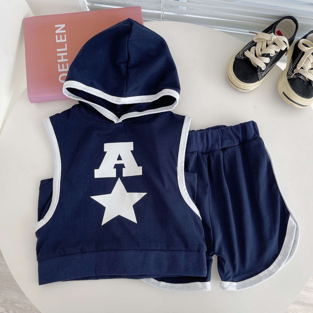 Đồ Bộ Cho Bé Trai Bộ Sát Nách In Chữ A Ngôi Sao Chất Cotton Cao Cấp - Moobaby shop