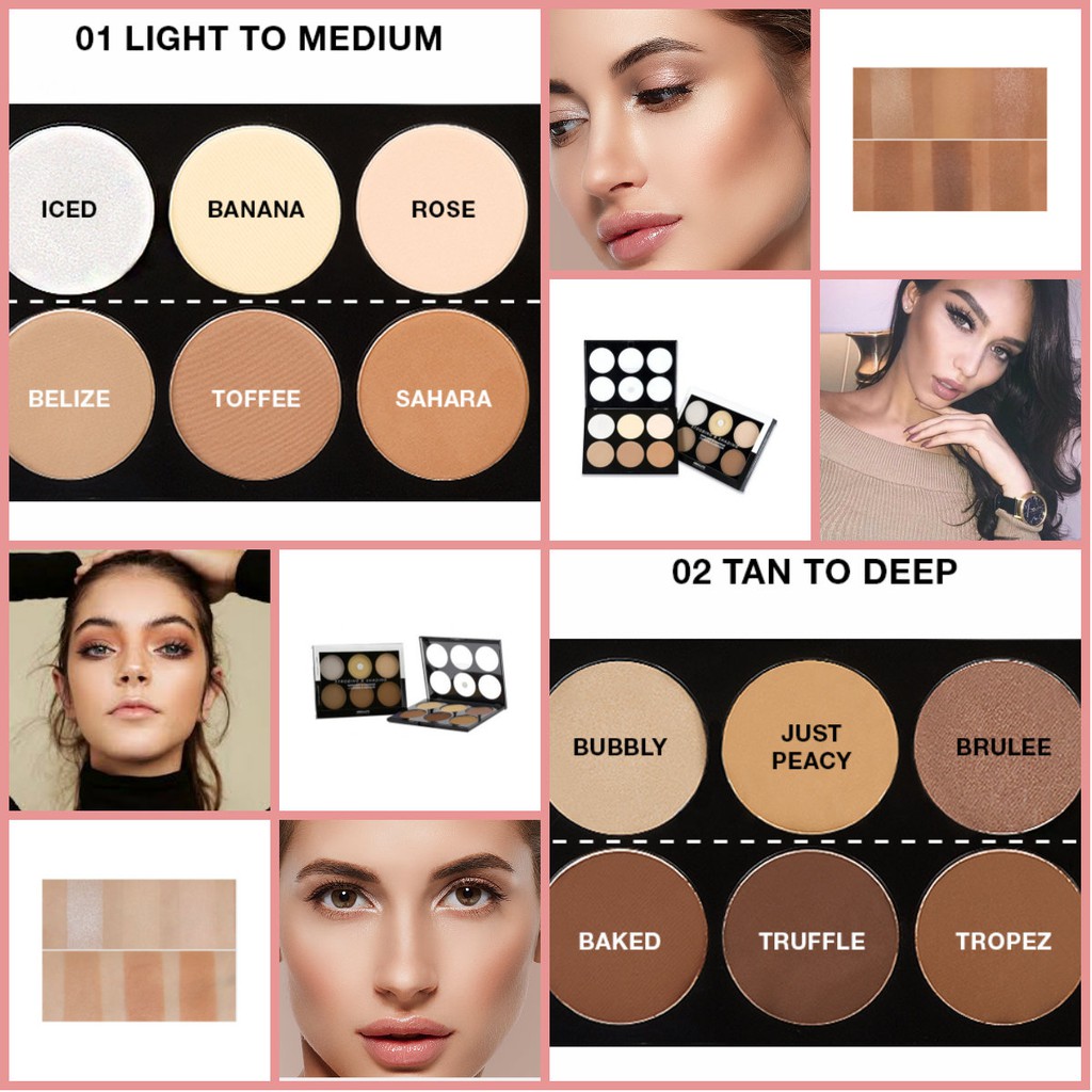 Tạo khối Absolute New York Highlighter and Contour Palette AHC - bảng 6 ô