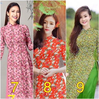 Áo dài hoa nhí 3D quần lụa (nhiều mẫu)