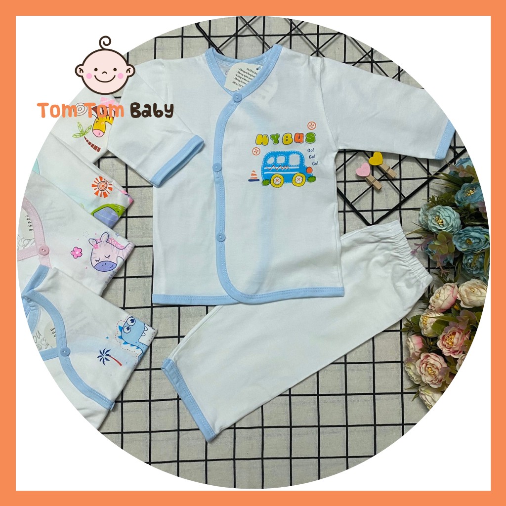 Bộ quần áo sơ sinh Tay Dài Cài Xéo Trắng JOU, chất vải cotton 100% cao cấp mềm, mịn, thoáng mát, hàng giao giống hình