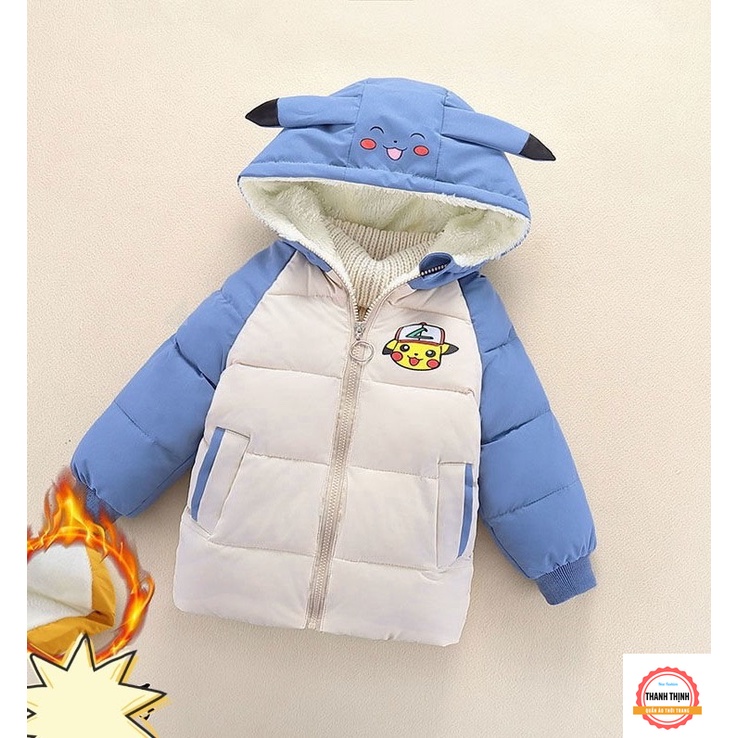 Áo phao trẻ em dành cho cả bé trai và bé gái 8-20kg (1-6 tuổi) mẫu PIKACHU. Chất liệu đẹp, hàng may kỹ.MA93