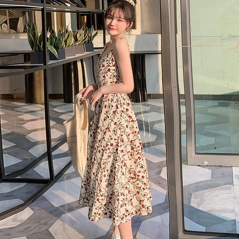 Đầm Hai Dây In Hoa Nhí Xinh Xắn Cho Nữ
