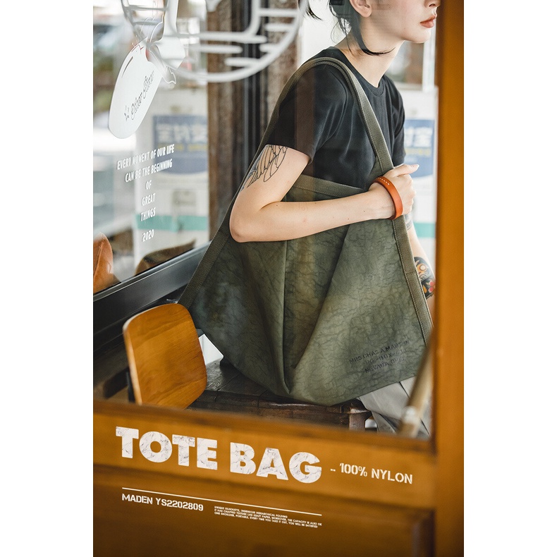 Túi tote MADEN đeo một vai bằng nylon sức chứa lớn chống nước phong cách Nhật Bản thời trang cho nữ