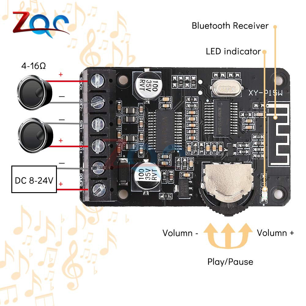 Mạch khuếch đại âm thanh bluetooth 10w / 15w / 20w / 30w / 40w 12v / 24v Xy-P15W