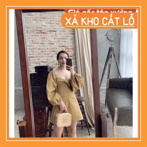 [SOC] [NEW]DAMDUTIEC  Đầm da tây cột nơ ngực - Beige Dress