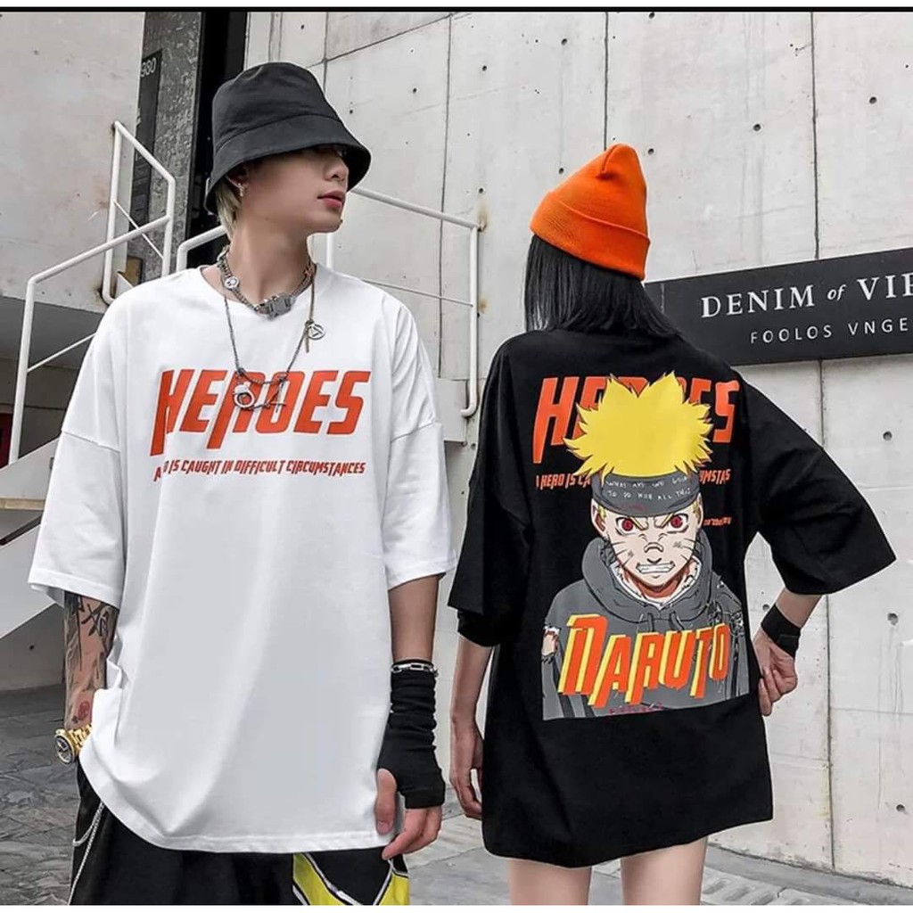 &lt; FREESHIP &gt; Áo thun nam nữ NARUTO tay lỡ vải cotton co giãn mềm mịn form 75kg