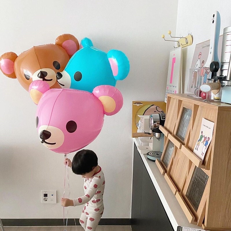 Bóng hình đầu con gấu 3D màu gấu nâu, gấu xanh, gấu hồng phong cách sinh nhật hàn quốc