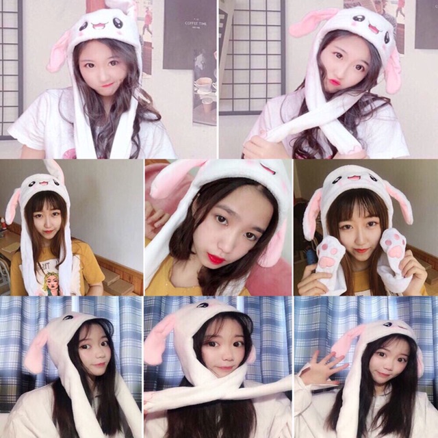 Mũ tai thỏ giật dây cử động.