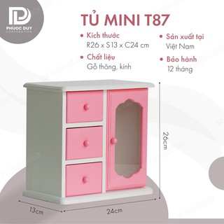Tủ mini để bàn đa năng - Tủ nữ trang - mỹ phẩm T87 - Gỗ thông tự nhiên - BH 24 tháng