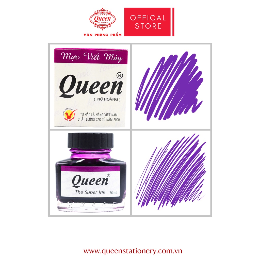 Mực bút máy Queen  - Chính hãng - Xanh - Đen - Tím - 30ml