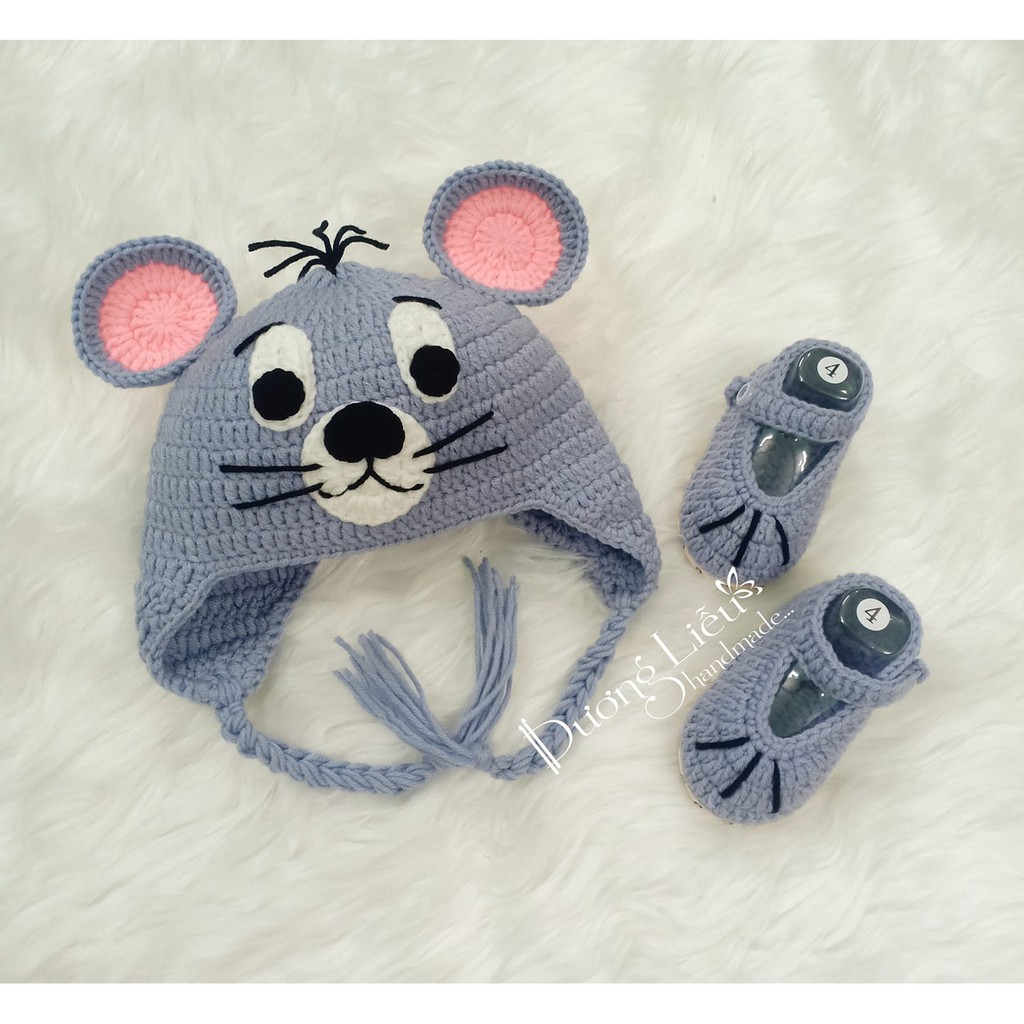 SET NÓN VÀ GIÀY LEN CHO BÉ TRAI HÌNH CHUỘT