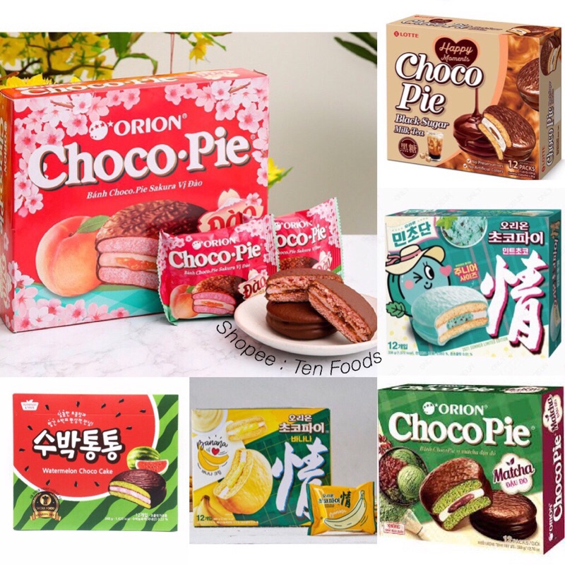 BÁNH CHOCOPIE SIÊU MỀM VỊ PIE NAM VIỆT QUẤT, DƯA HẤU, PIE ĐẬM VỊ CACAO, PIE XOÀI, MOLLE HẠNH NHÂN 276G X 12 Cái.