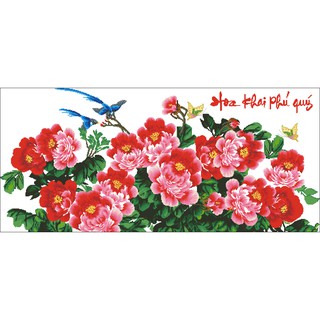 Tranh thêu chữ thập hoa khai phú quý