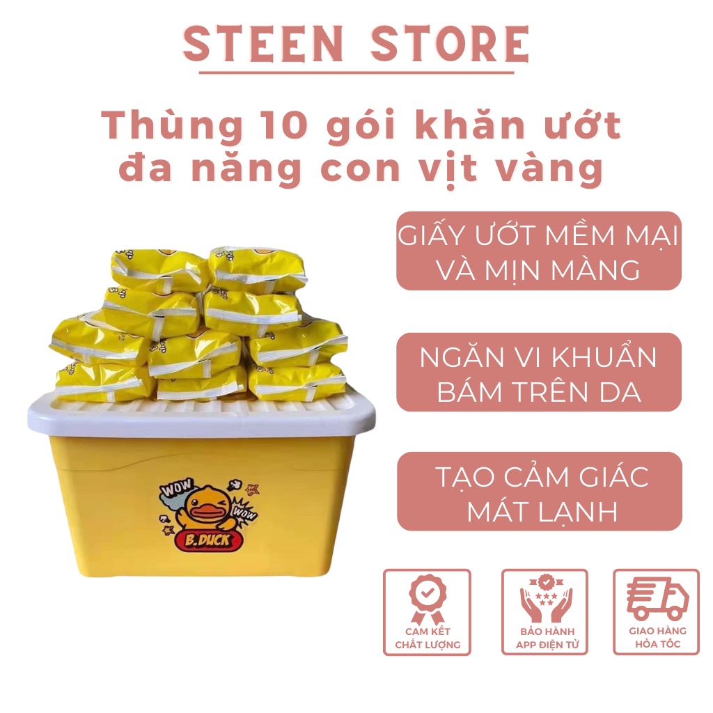 Thùng 10 gói khăn ướt đa năng con vịt vàng - Hàng nội địa Trung, Thùng 10 Gói 80 Chiếc Mềm Mại Siêu Dai