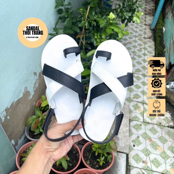 Giày sandal xỏ ngón nữ nam A24 quai mix trắng đen sandal đi học nữ nam xăng đan quai hậu học sinh [ẢNH THẬT 100%] giá rẻ