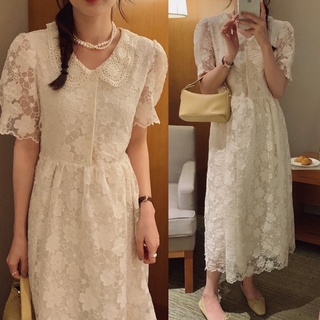Váy Ren Babydoll Phối Cổ Ren Phong Cách Vintage Hàn Quốc Chất Ren Chỉ Lên Dáng Xinh Nhẹ Nhàng