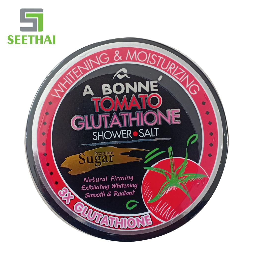 Gel muối tắm dưỡng trắng cà chua Tomoto A BONNE Thái Lan 350gr - hũ - muối tắm tẩy tế bào chết chống lão hóa