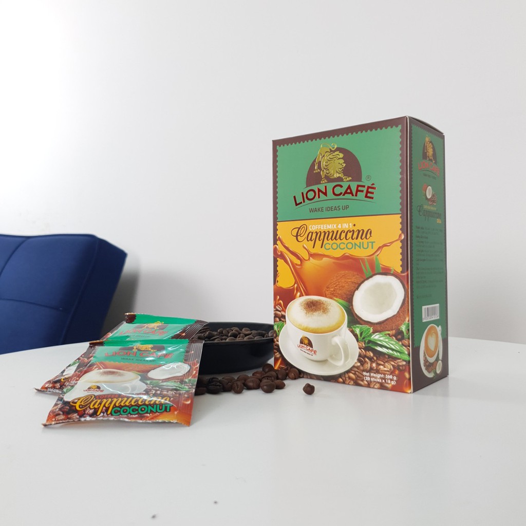 Cafe Hoà Tan Lion 4in1 Capuccino Vị Dừa 360gr ( 20 que * 18g ) Ngon như pha phin Đậm vị Cà phê sạch nguyên chất | BigBuy360 - bigbuy360.vn
