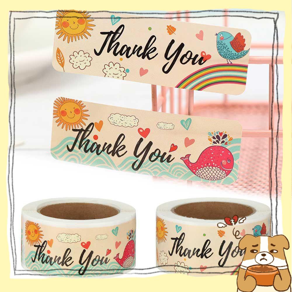 Set 120 Nhãn Dán Niêm Phong Bao Bì In Chữ Thank You Hình Chim/Cá Voi Hoạt Hình 1*3inch