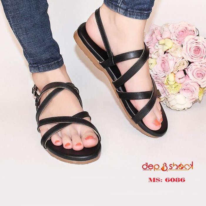 Sandal quai chéo big size thời trang đế bệt MS 6038