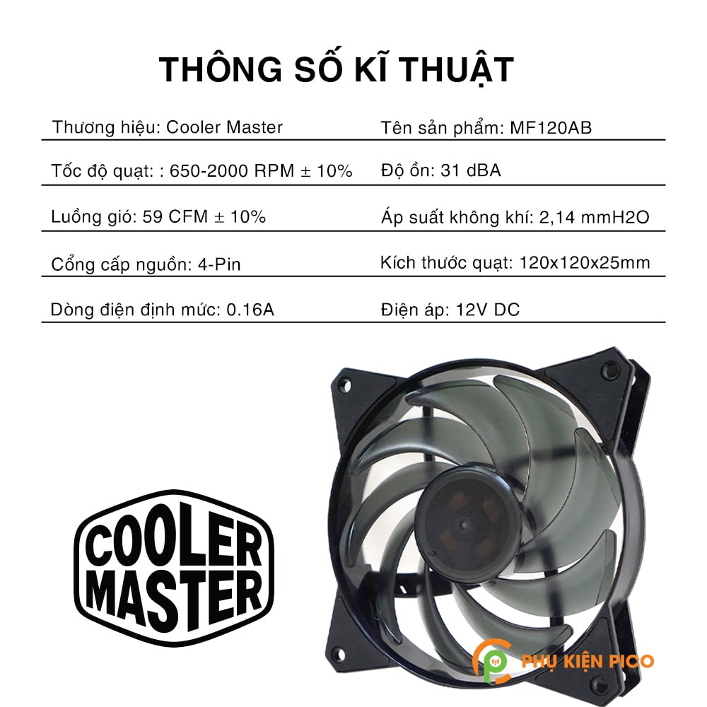 Quạt tản nhiệt case máy tính Cooler Master MasterFan MF120AB - Quạt Fan Case 12cm