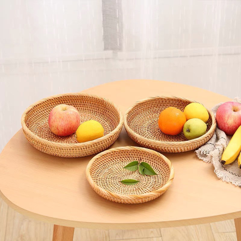 Khay mây tròn đan tay Việt Nam BAMBOOO ECO đựng hoa quả, đồ khô, bánh kẹo dùng trong nhà hàng khách sạn phòng ăn TTMT