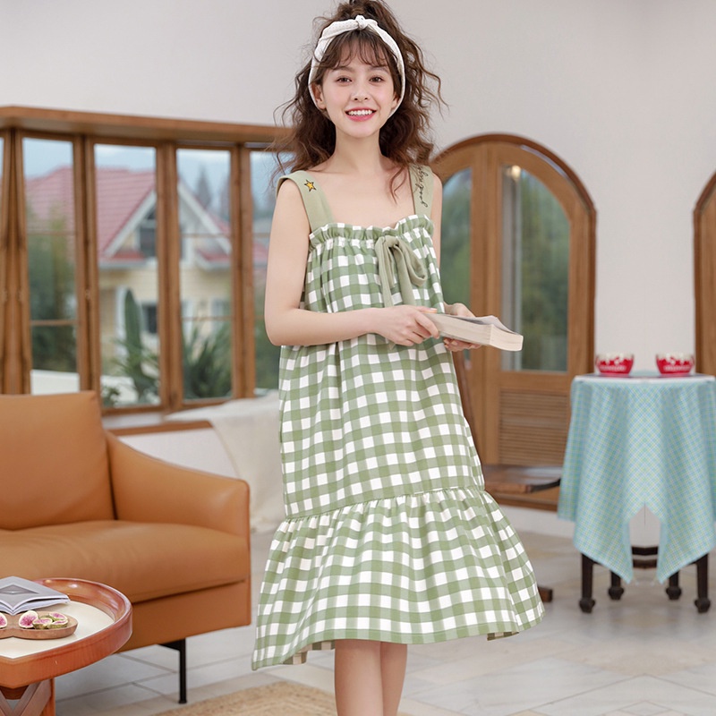 Váy ngủ mặc nhà 2 dây cotton cao cấp đẹp siêu cute dễ thương – V1