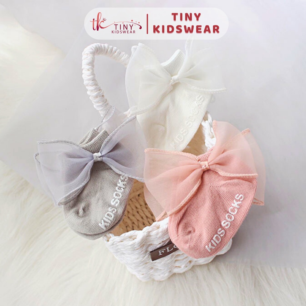 Tất Chân Cho Bé, Vớ Công Chúa Bé Gái Cổ Ngắn Đính Nơ Size Từ 0-3 tuổi [T3]