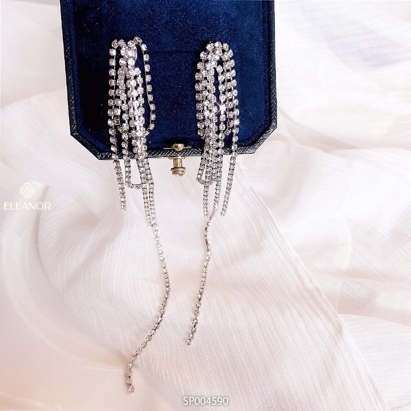 Bông tai nữ nụ chuôi bạc 925 Eleanor Accessories dáng dài đính đá lấp lánh phong cách Hàn Quốc thời trang sang trọng