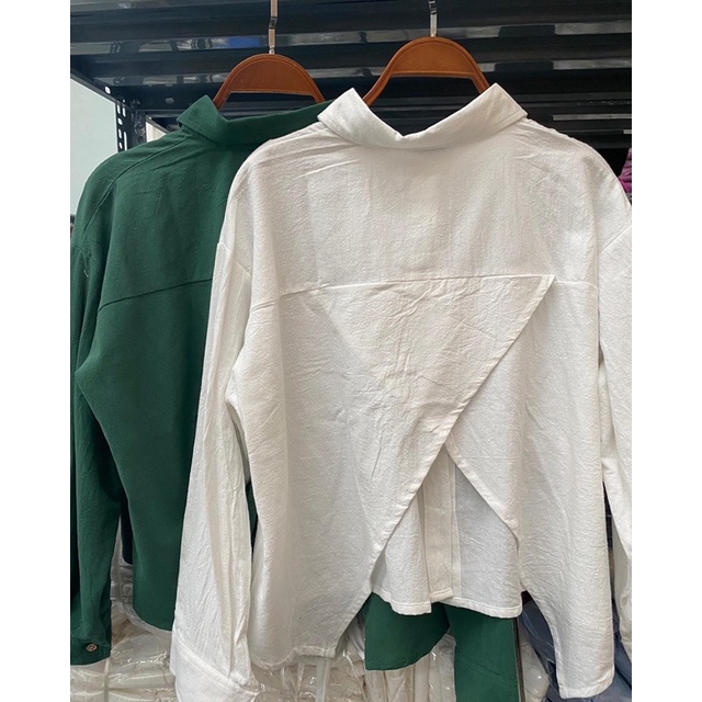 Áo sơ mi đũi lửng xẻ sau, sơ mi dài tay xẻ sau Hàn Quốc Bazic one