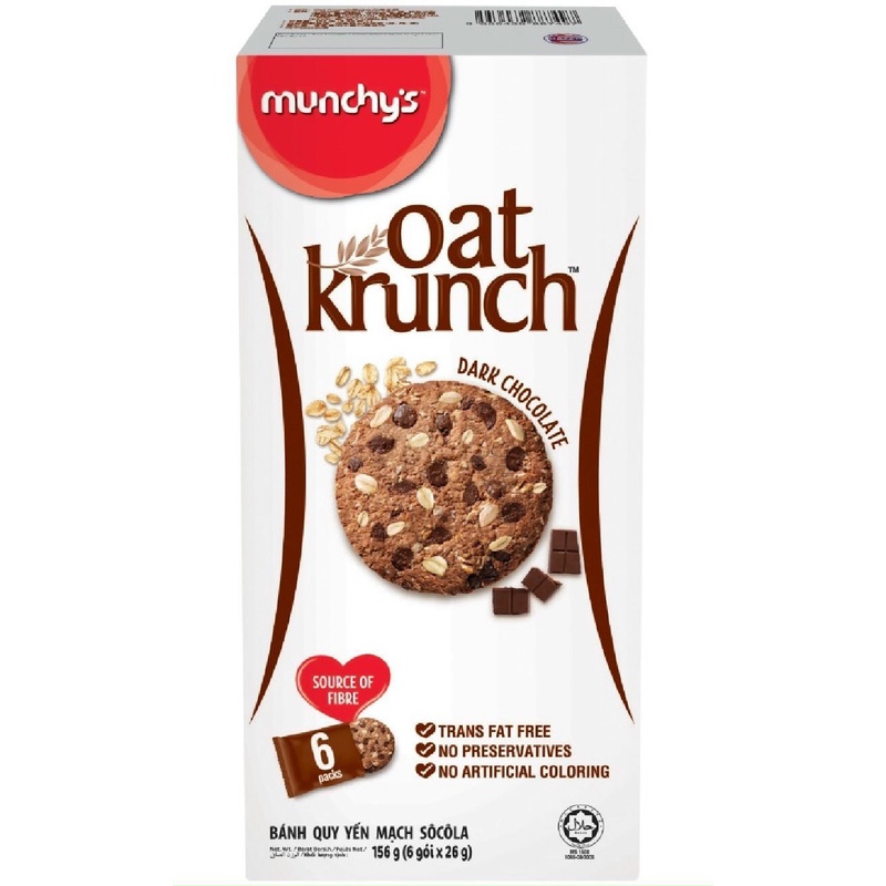 Bánh Yến Mạch Oat Krunch Munchy's Hạt Phỉ Dâu Nho Đen/ Socola Đen Gói 156G - Bữa ăn sáng dinh dưỡng.